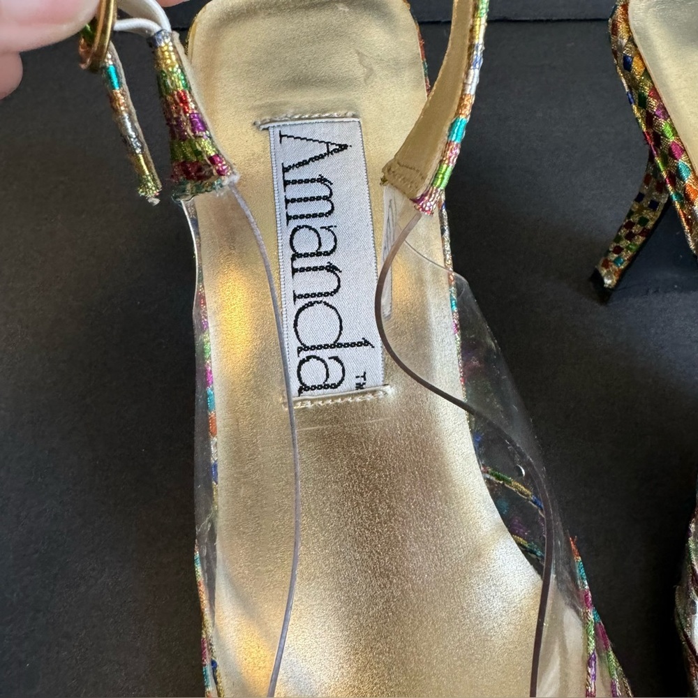 Vintage Gold Rainbow Pumps Clear Metallic Colorful Heels 60s Retro Size 8.5 - Picture 6 of 14